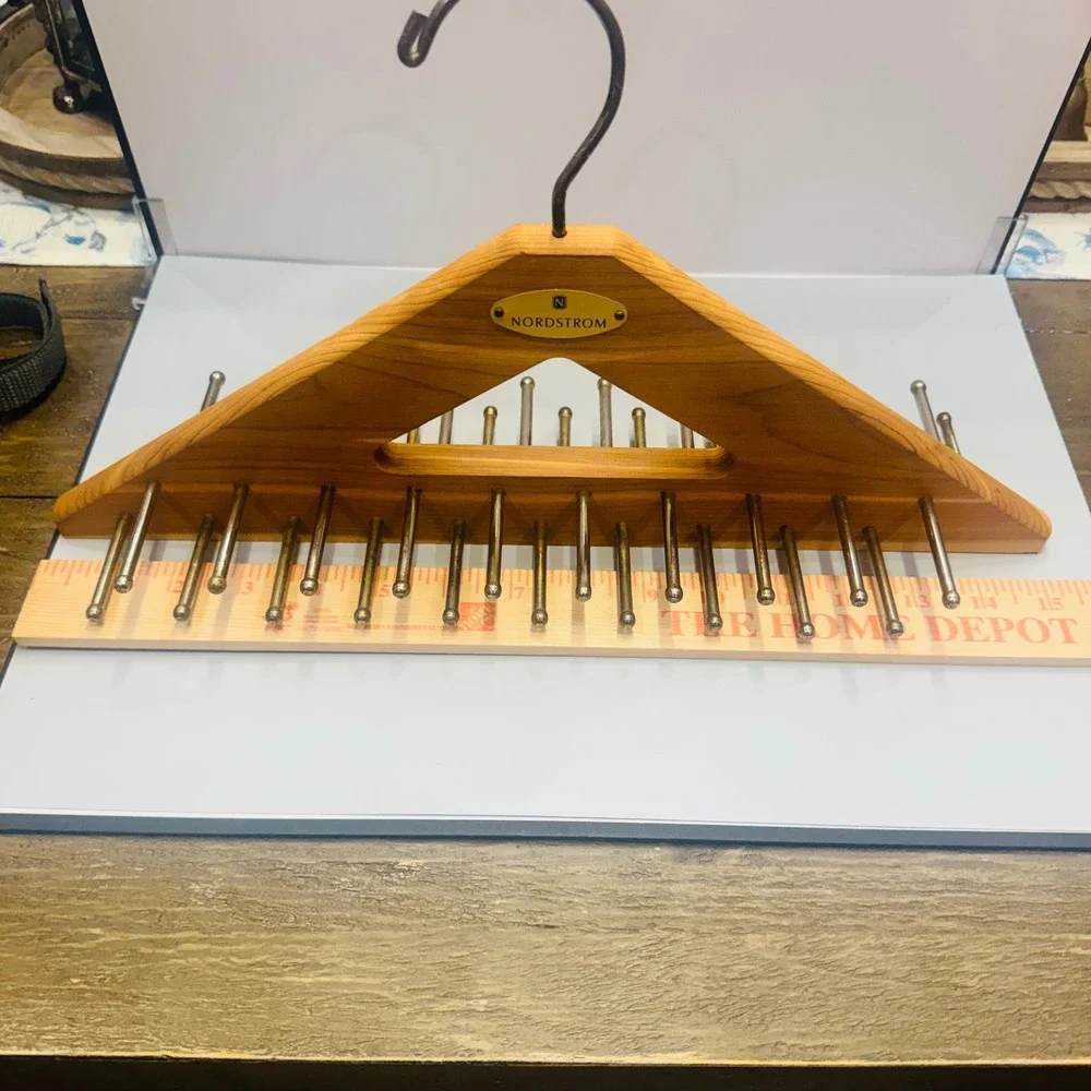 Nordstrom Store Display Hanger Vintage Wood Brass Tie Rack Retail Fixture 90s